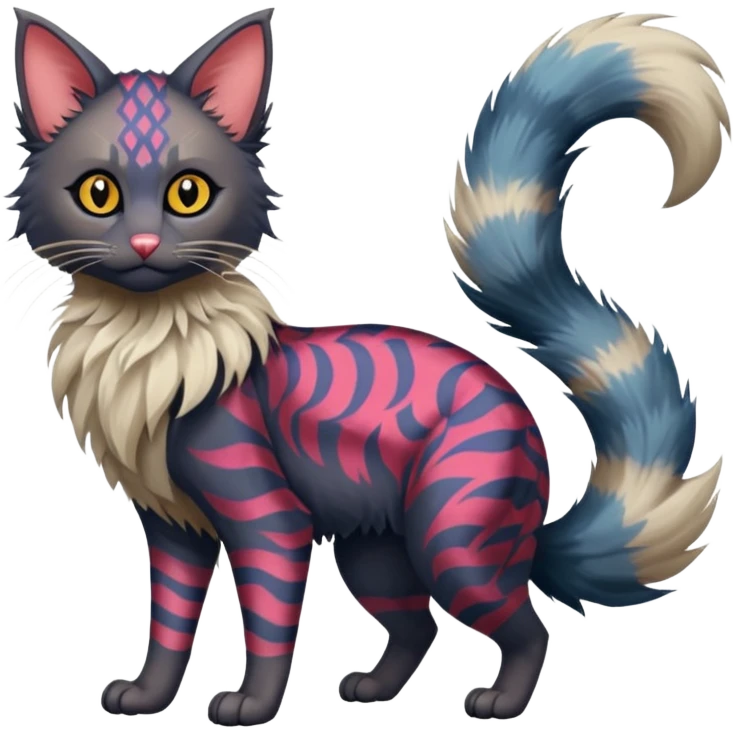 Colorful exotic Fantasy-Ragdoll-Fakémon-Lykoi-feline-hybrid (full body) emoji