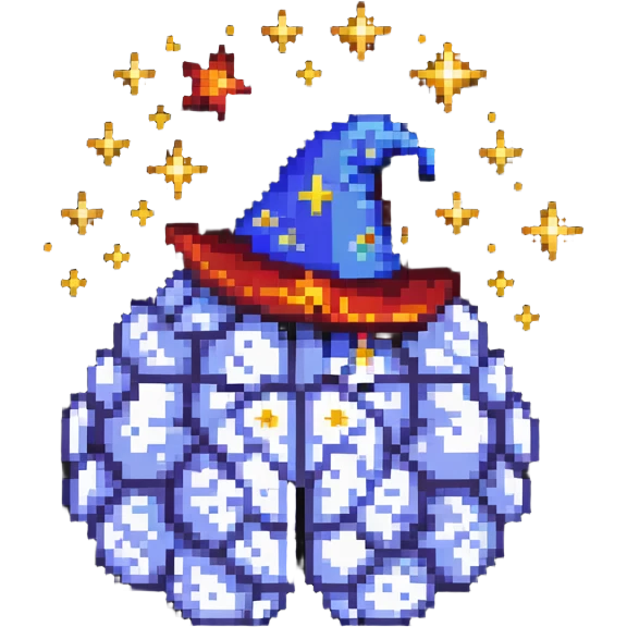 wizard's brain with stars and wizard hat emoji