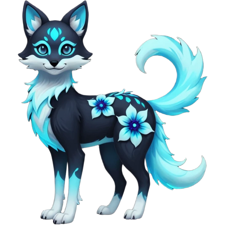 Multicolored gloomy glowing bioluminescent dark edgy gothic spooky cool badass pretty cool elegant realistic floral exotic Falvie-Fionbri-fursona, full body emoji