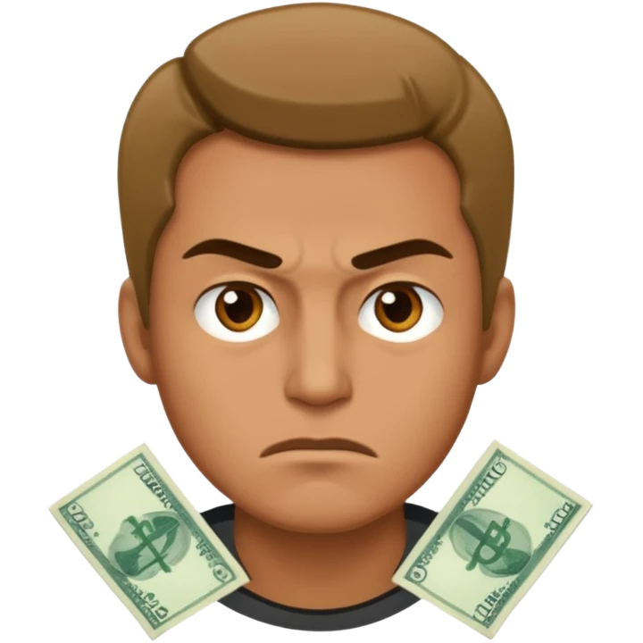 a man with money and little angry face emoji