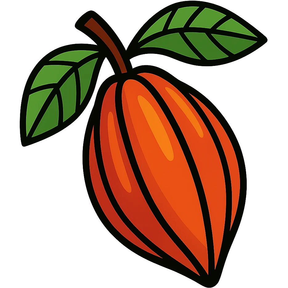 mazorca de cacao, estilo cartoon con colores vivos emoji
