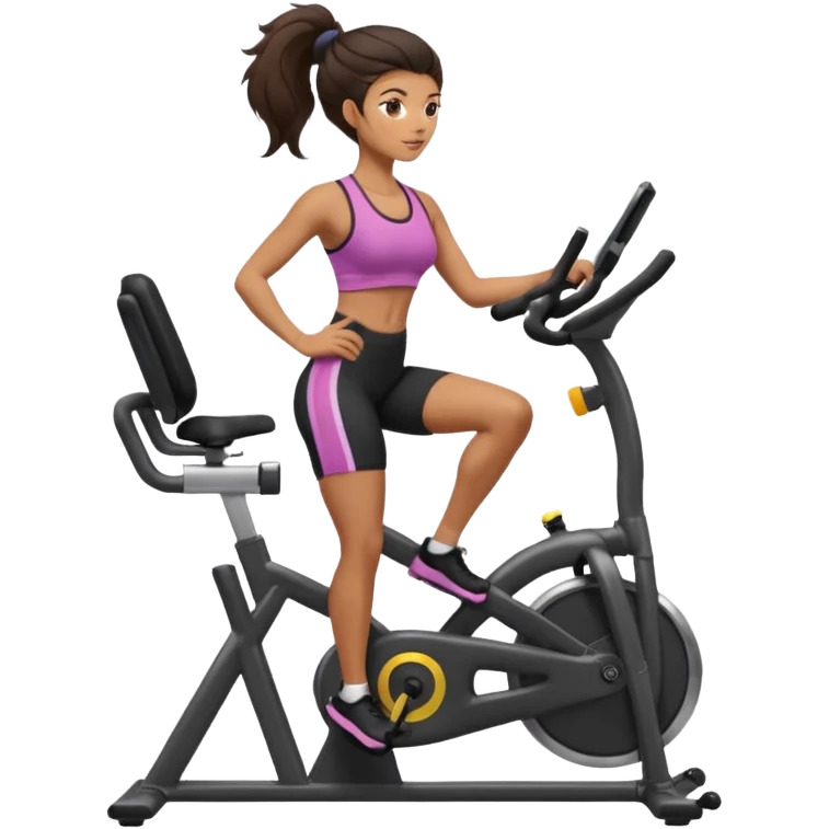 Woman in training clothes: dark snail hair on an ergonomic gym bike emoji