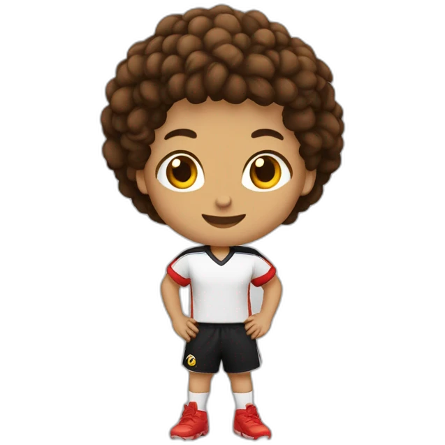 CRIANÇA BRANCA, CABELO COR CASTANHO, LISO COM CAMISA VERMELHA E CALÇÃO PRETO JOGANDO BOLA emoji