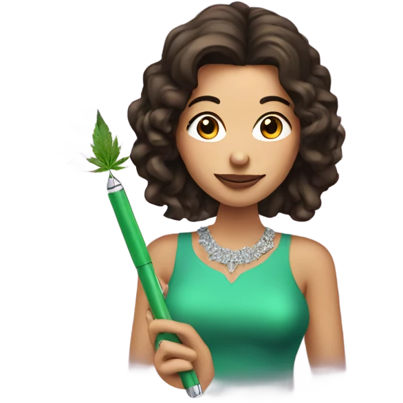 Brunette woman holding a sparkly weed pen   emoji