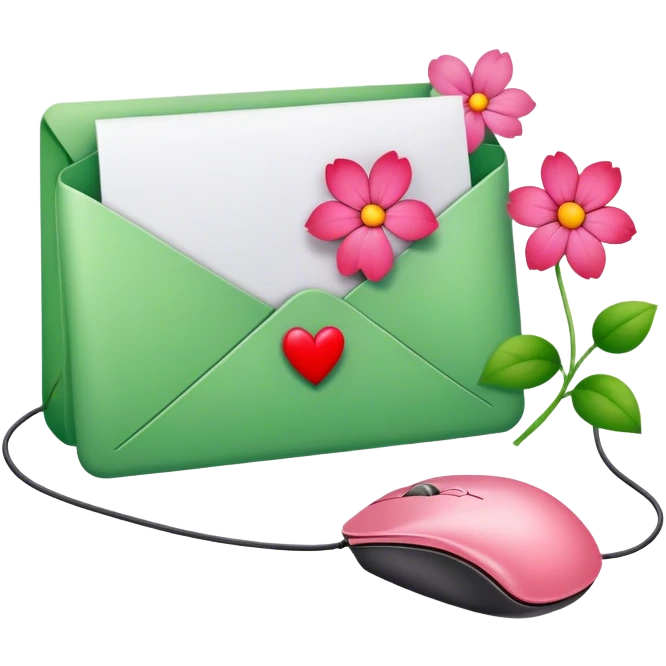 Green love letter with flowers and computer mouse inside emoji