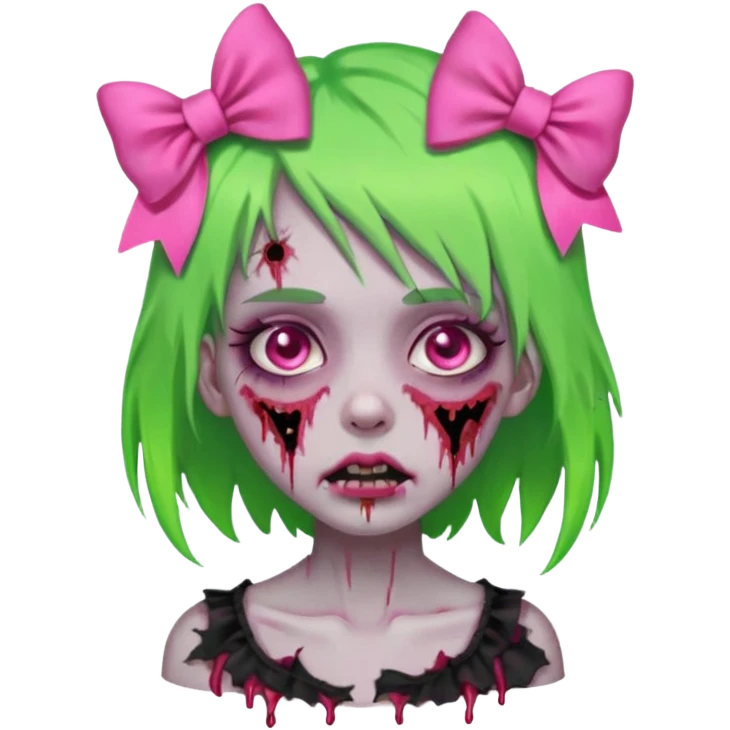 girl-zombie,with-neon green-hair,pink-bows emoji