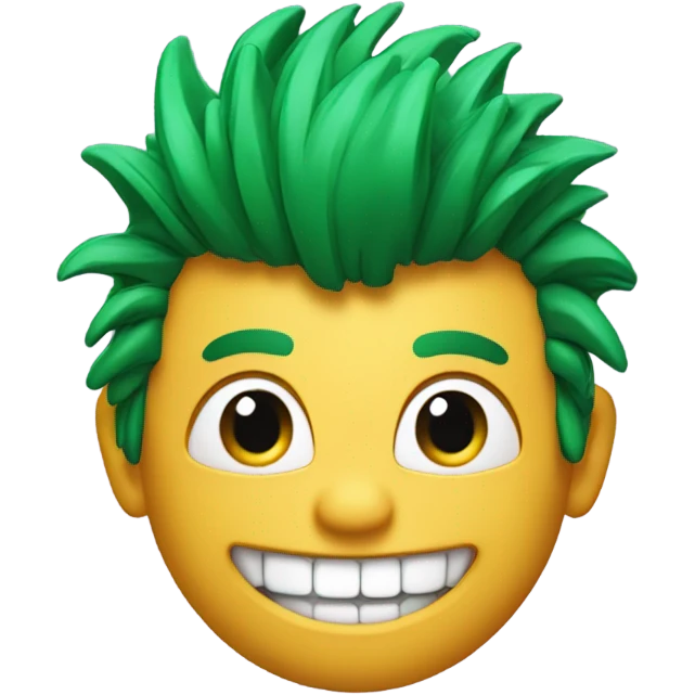 Green smiling 3d emoji with Mohawk and teeth emoji