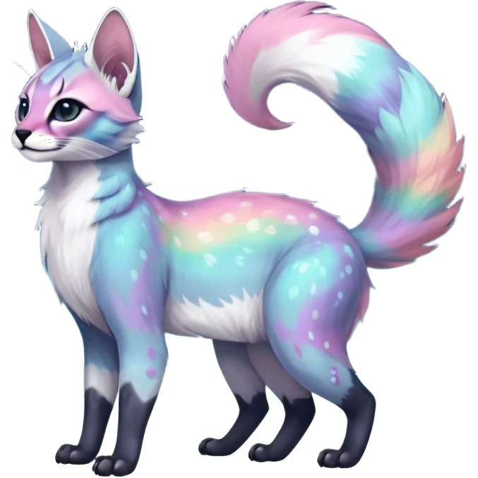 Colorful nebulae nebula starry galactical shiny tropical pale light fruity pastel white glorious iridescent divine exotic cute cool beautiful realistic antasy-caracal-civet-genet-sergal-vernid-Cacomistle-Trico-oncilla-animal-Fakémon-hybrid-fursona (full body) emoji