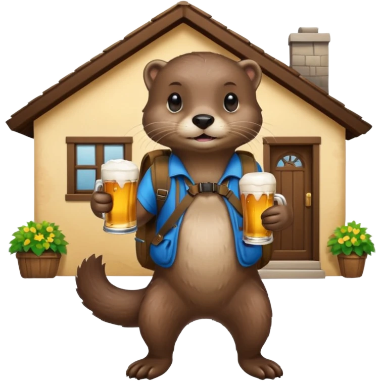 otter with a backpack holding a beer entering a house emoji