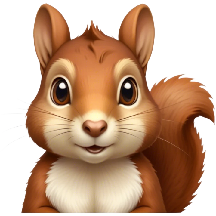 Cinematic Noble Squirrel Portrait Emoji, Poised and regal, with a nimble, agile build and a lush, well-groomed Fur of rich auburn and cream, deep-set soulful bright eyes, Simplified yet sharp and sophisticated features, highly detailed, glowing with a soft, dignified glow, high shine, intelligent and spry, stylized with an air of woodland charm, focused and attentive, soft glowing outline, capturing the essence of a watchful and confident rodent, so majestic it feels as though it could scamper out of the screen with effortless authority! emoji