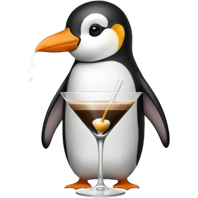 Penguin drinking a coffee in a martini glass emoji