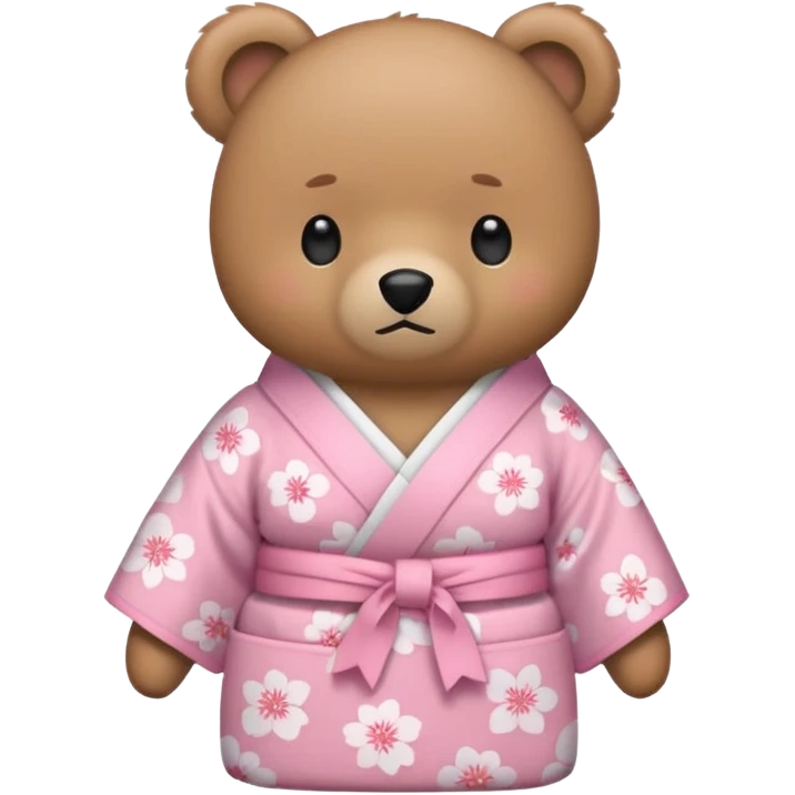 A cute light-brown bear wearing a pastel pink sakura-patterned kimono, normal balanced body ratio.  
Arms crossed with a slight pout, daring “wanna get scolded?” expression.  
Kawaii emoji style, minimalistic clean sticker illustration, white background.
 emoji