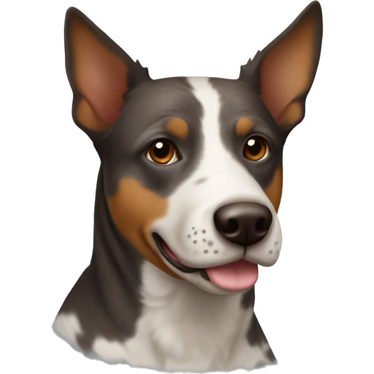Dark brown tan and white cattle dog with a thin nose stripe emoji