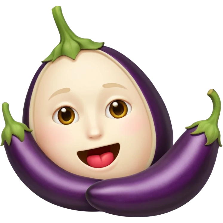 🫩 emoji with aubergine 🍆 in mouth emoji