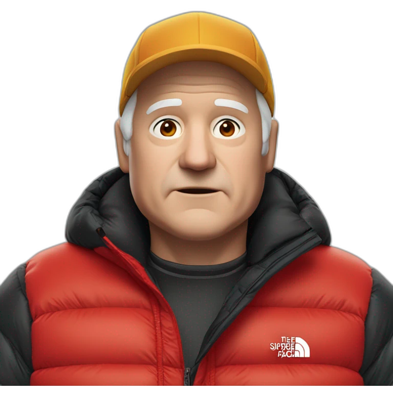 old white man overweight with black and red supreme north face puffy jacket  upper body bust emoji