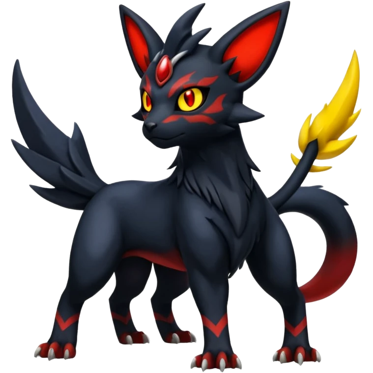 Handsome cool badass edgy Absol-Litten-Umbreon-Giratina-Pokémon-Fakémon-fusion-hybrid-creature, full body emoji