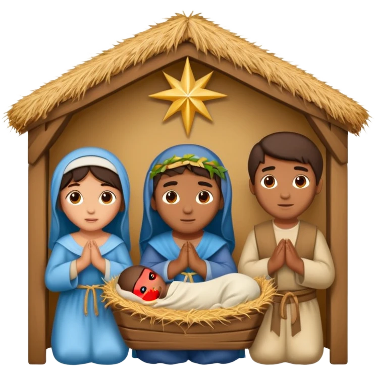 nativity scene in a manger with humans with Mediterranean skin color emoji
