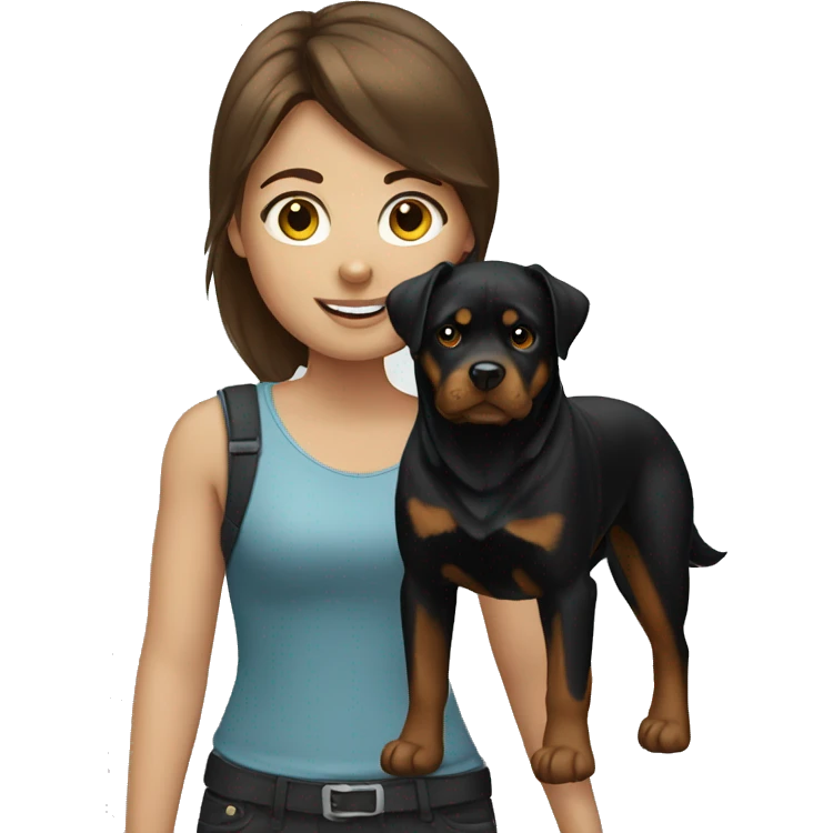 Girl with brown hair and Rottweiler emoji