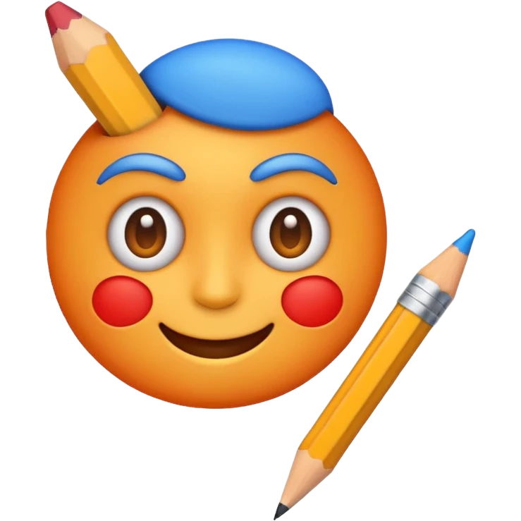 Create a colorful and fun emoji icon representing cartooning. Include elements like a pencil, sketchbook, and exaggerated facial expressions. Use bright, playful colors like orange, red, and blue, and make sure the design reflects a lighthearted, creative vibe. Ensure the background is transparent. emoji