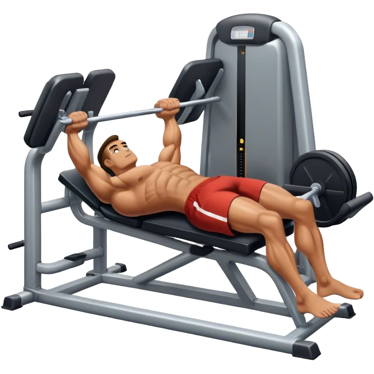 guy lying-down pressing-up with legs on leg-press machine emoji