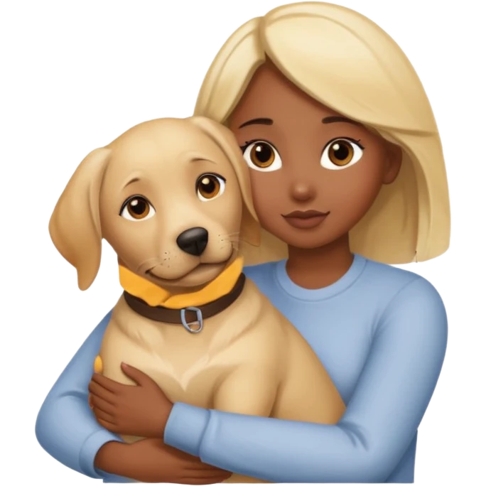 A black girl with brown eyes hugging her blonde Labrador lady emoji