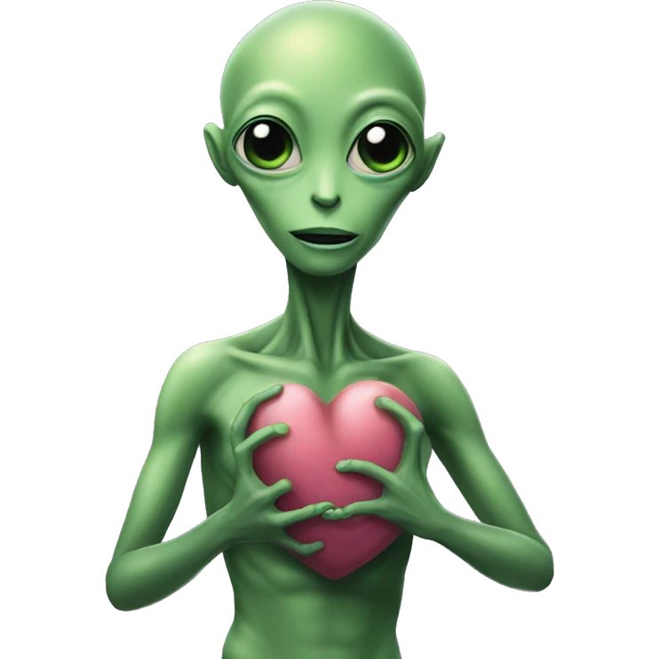 Alien puts her right hand on her heart emoji