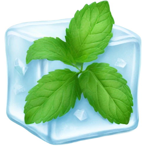 white ice cube with mint leaves on it emoji
