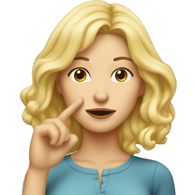 Blond woman from face, levitating fingers touching her nose emoji
