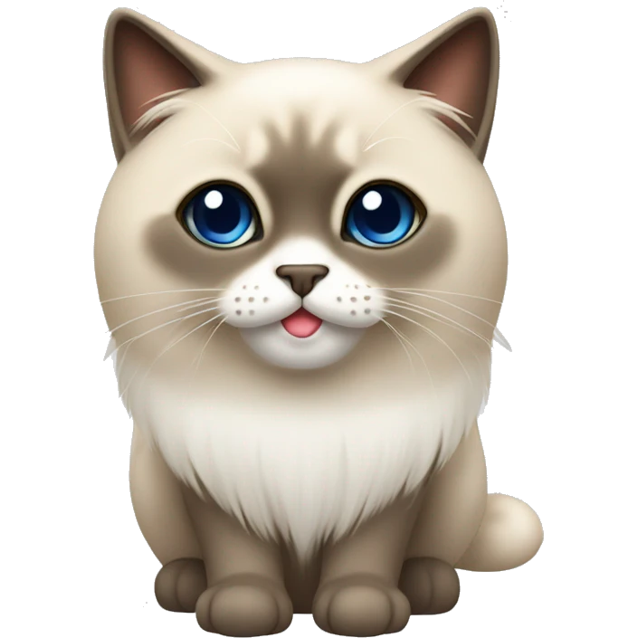 A fluffy Siamese cat with tassels on its ears and white paws, with a white spot on its lower lip emoji