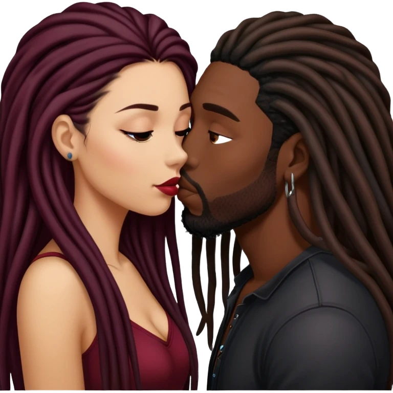 Dark Wine colored hair Latina long hair, kissing black guy with dreads emoji