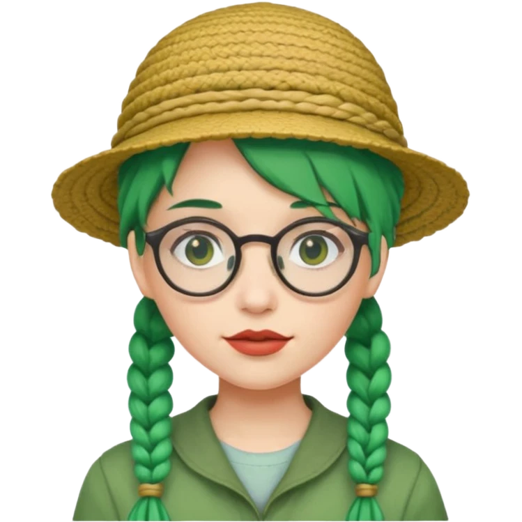 girl with green hairs, braids and spectacle and hat emoji