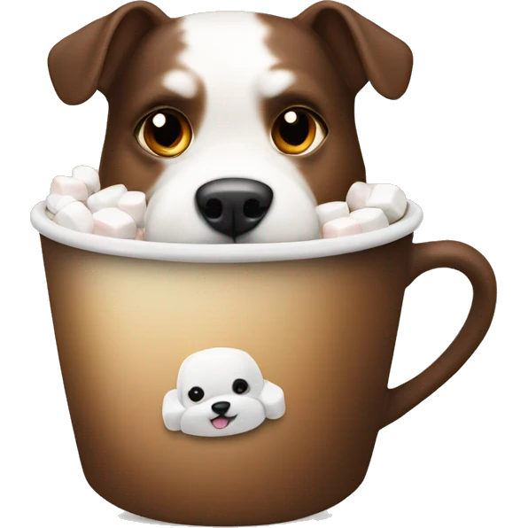generate coffee in a cup with marshmallows inside and a picture of a dog on the cup emoji