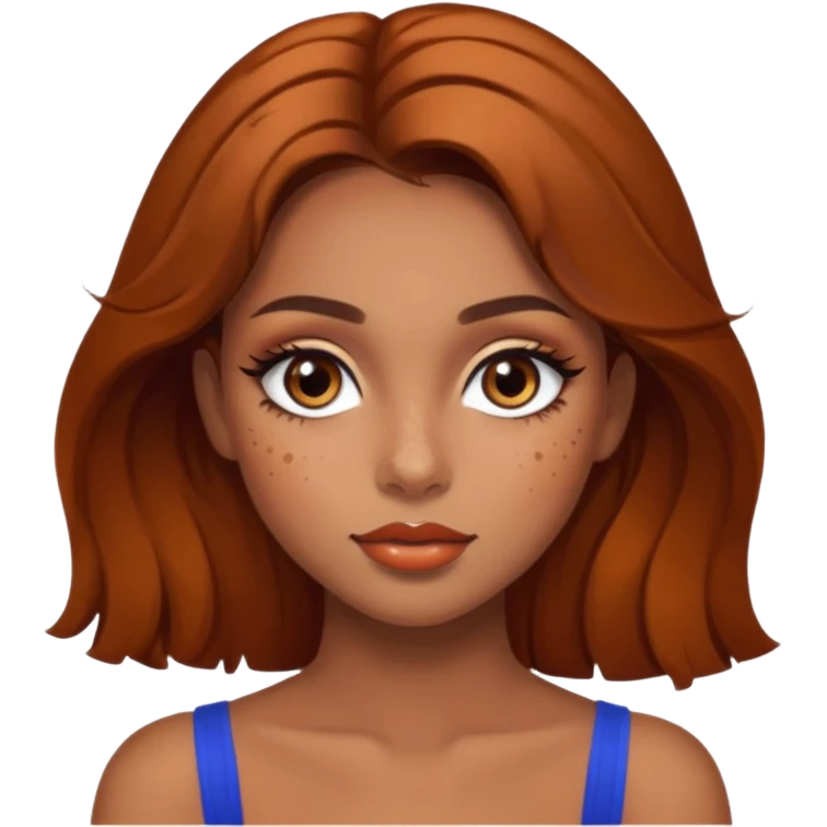 Pretty girl with caramel skin brown hair brown eyes and freckles. Wearing sexy makeup. emoji