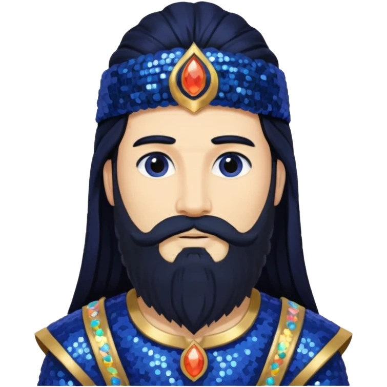 Saturn, God of Time from Gods and Goddesses with long black hair and beard, indigo sequin outfit emoji