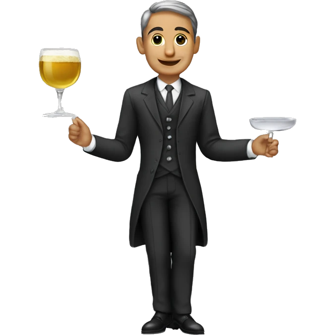 Mesero moreno con bandeja y copas y traje elegante emoji