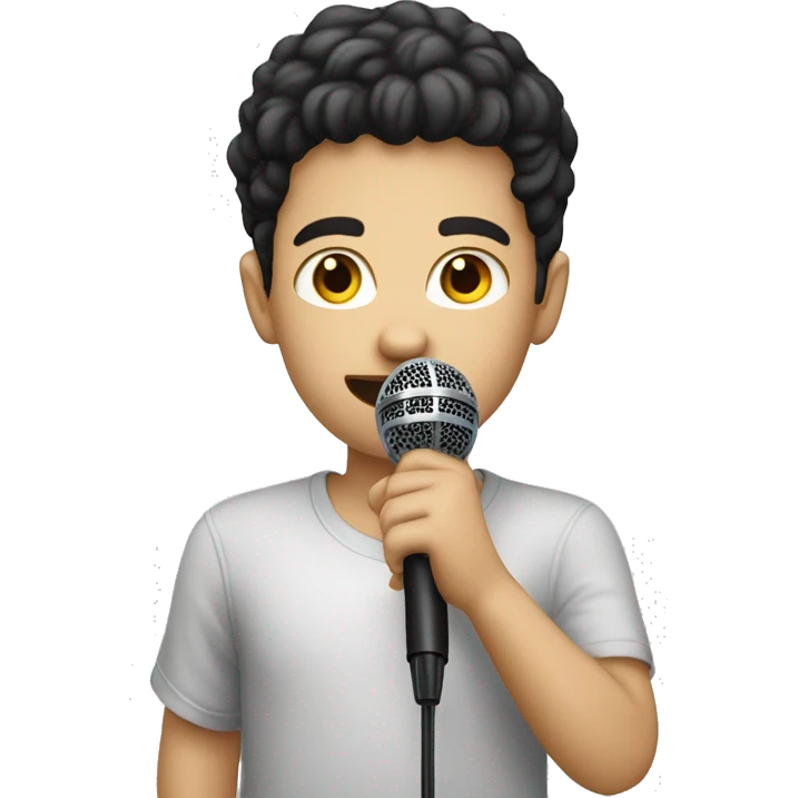 White Kid dark hair holding a microphone  emoji