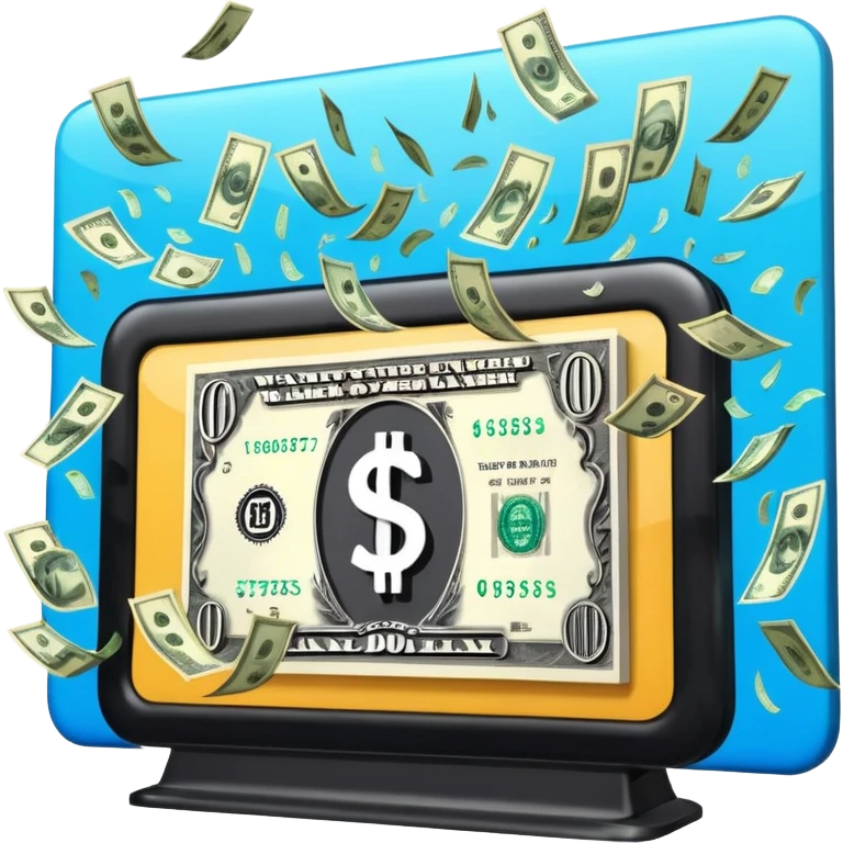 a street billboard advertisement money falling down in front of it emoji