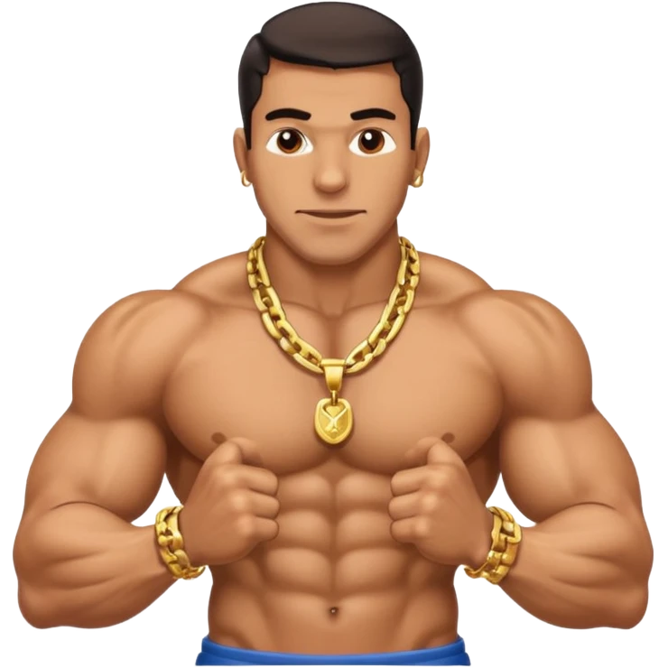 smug muscular shirtless colombian flexing with gold chain emoji
