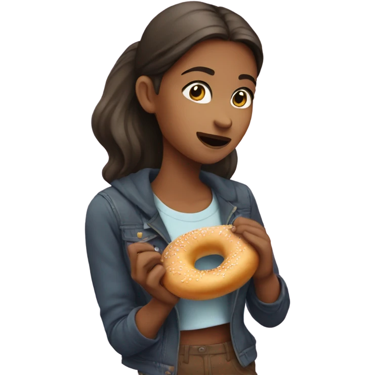Girl eating bagel emoji