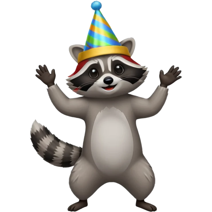 a full body raccoon celebrating / dancing  emoji