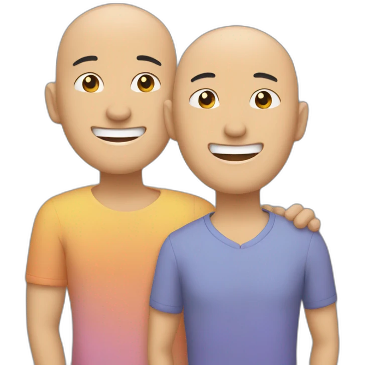 Happy asian gay couple, one with hair and one bald emoji