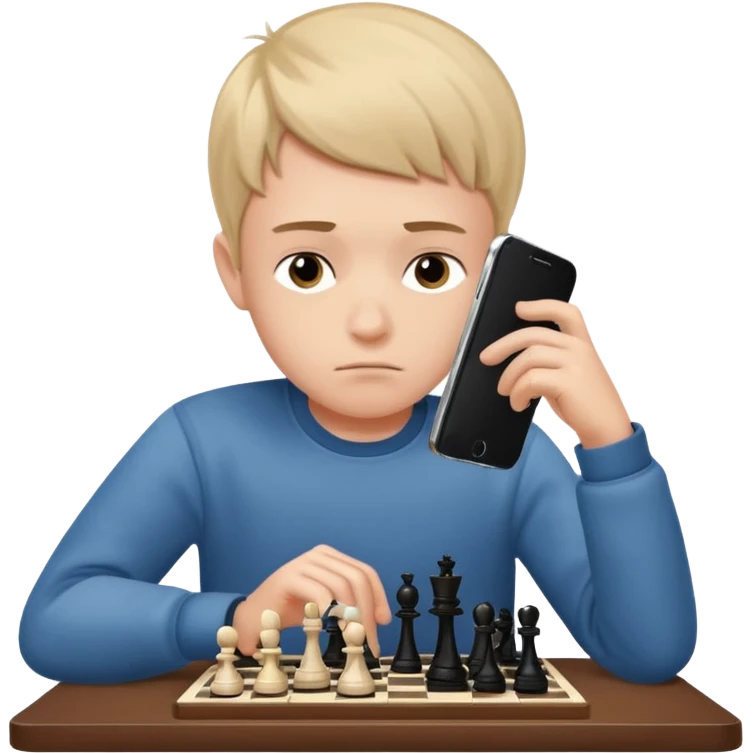 a boy that plays chess on his phone at english lesson emoji