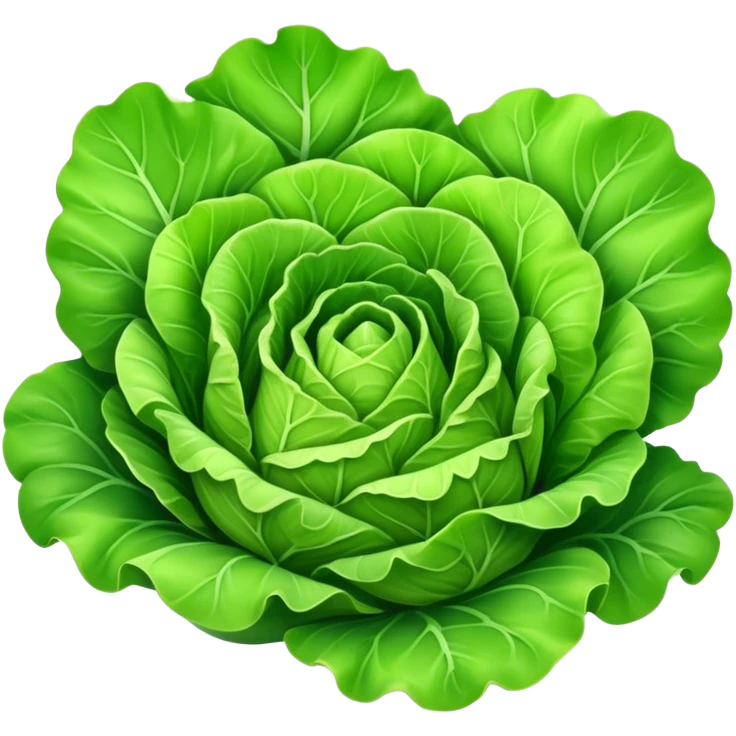 Cinematic crisp green lettuce, fresh and leafy, slightly curled edges, detailed textures, vibrant and refreshing, ultra-realistic and inviting. emoji