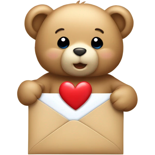 beige teddy bear teddy with an envelope and a heart in his hands emoji