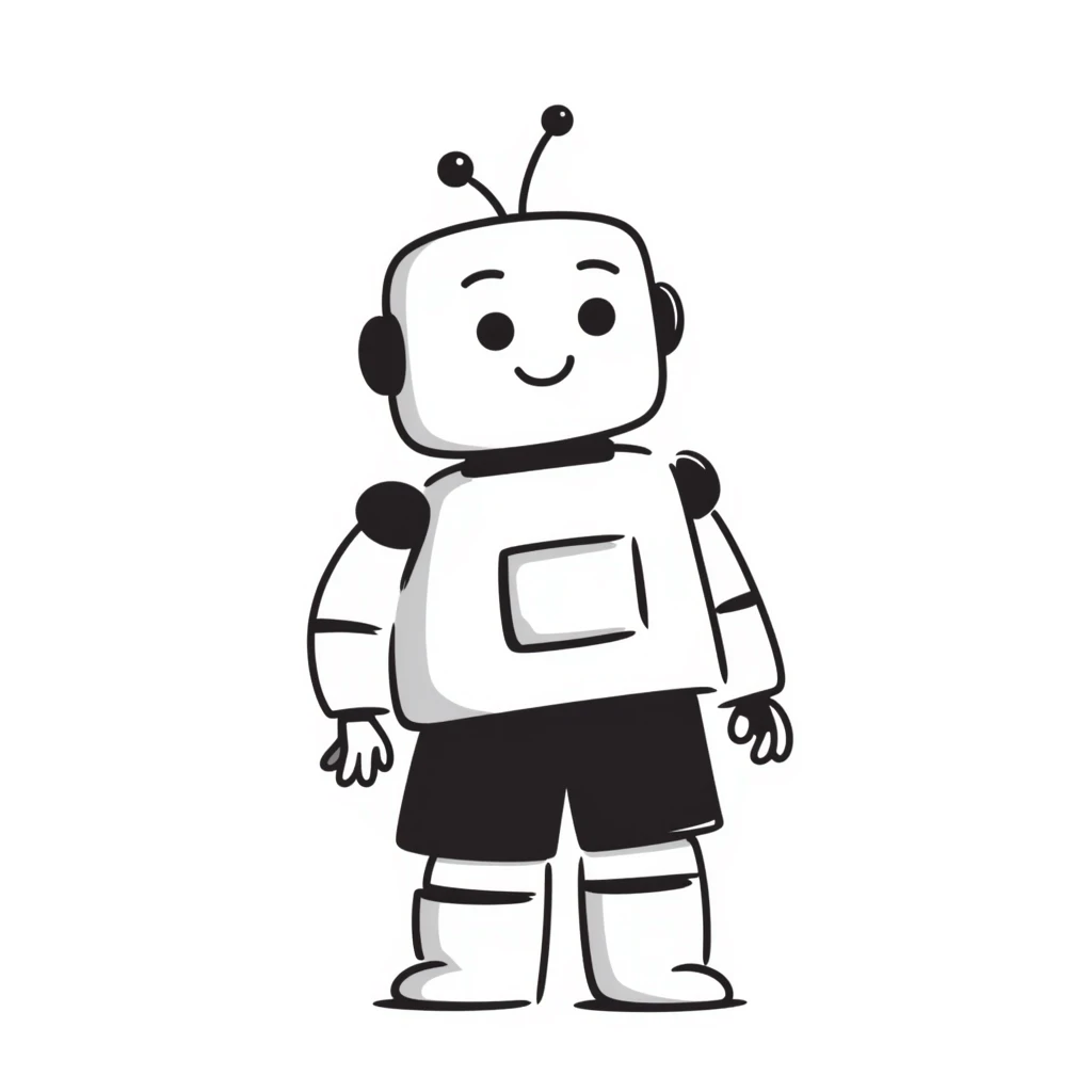 Hand-drawn android robot with antennas and friendly face emoji