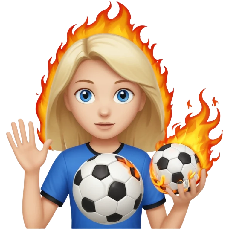 Boneca segurando uma Bola de futebol que está queimando emoji