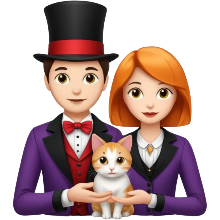 magician couple and their pet cat emoji