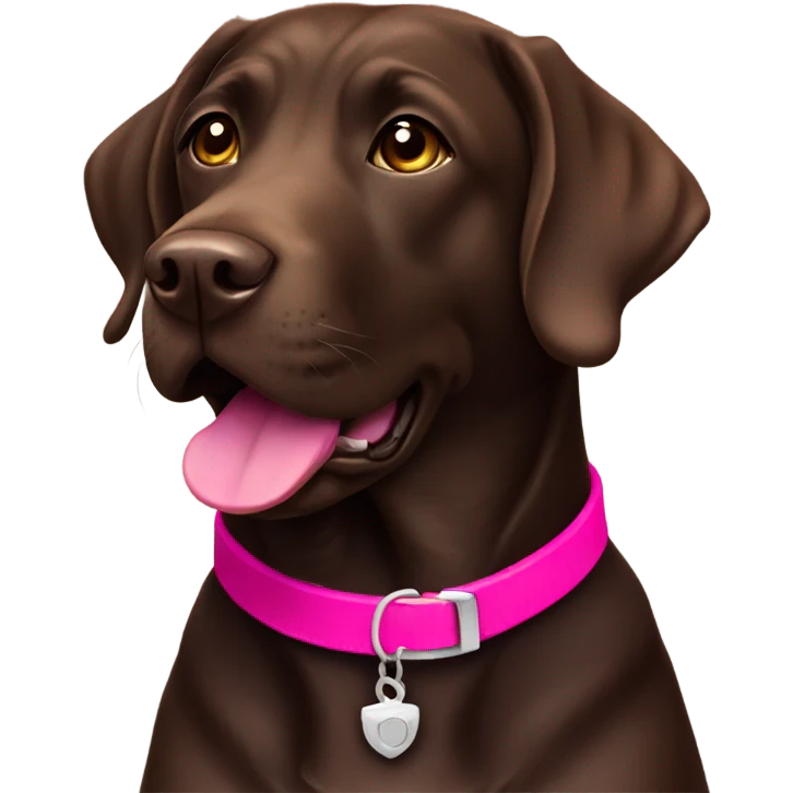 Dark brown labrador with hot pink collar emoji