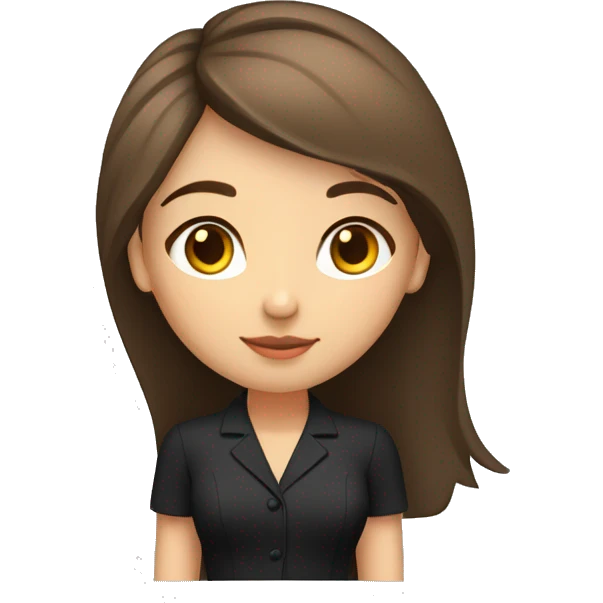 light brunette girl, indigenous features with wide hips, thin waist, straight shoulder-length hair, casual standing pose, elegant black suit dress emoji