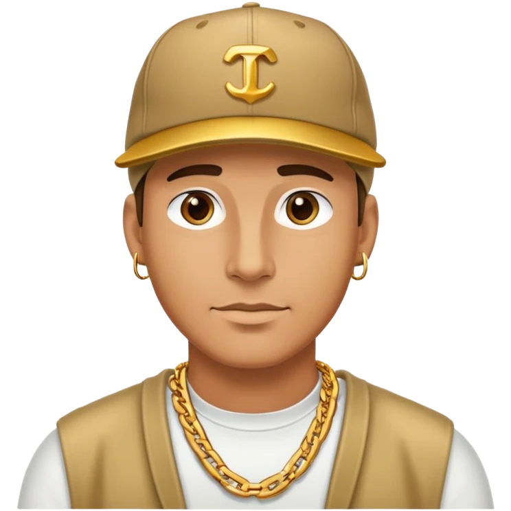 man wearing a cap and a big gold chain, no earrings emoji